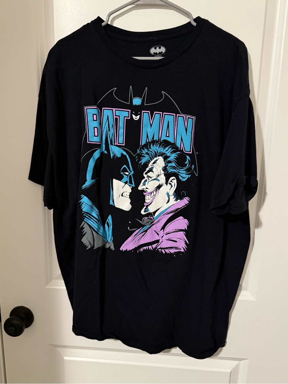 Batman Tee — Black with Teal, Purple & Pink Print